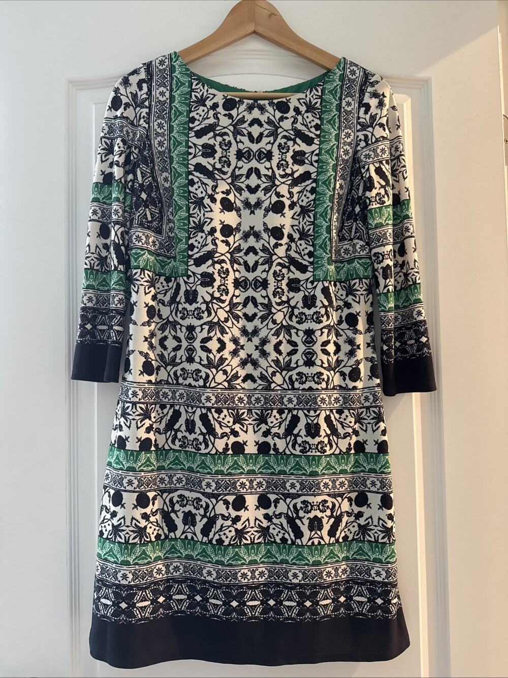 Vince Camuto Women’s Shift Dress 3/4 Sleeve Size 8P Cream/Green/Navy Petite